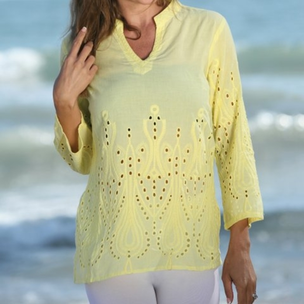 Yellow Eyelet Tunic Top